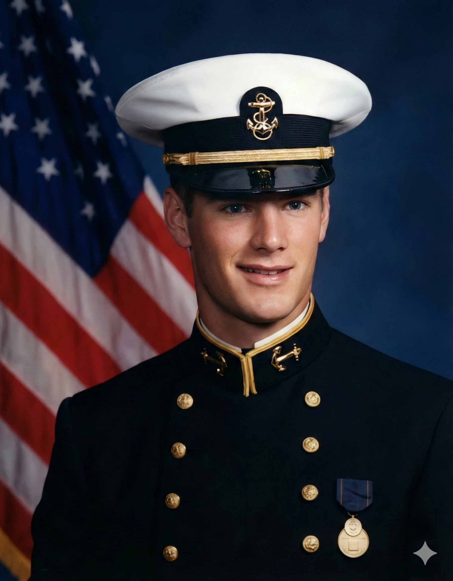 Midshipman John Bag Hefti in his Naval Academy uniform at Annapolis